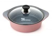 Кастрюля 2,2 л. Ecoramic 22 см (розовая) с каменным антипригарным покрытием с крышкой от компании "Кореал - Настоящая Корея"