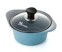 Кастрюля 1 л. Ecoramic 16 см (голубая) с каменным антипригарным покрытием с крышкой от компании "Кореал - Настоящая Корея"