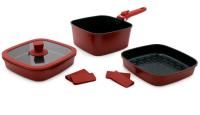 Набор посуды BoOhgle (бордовый) 5 в 1 со съемной ручкой c антипригарным керамическим покрытием от официального дистрибьютора "Кореал - Настоящая Корея"